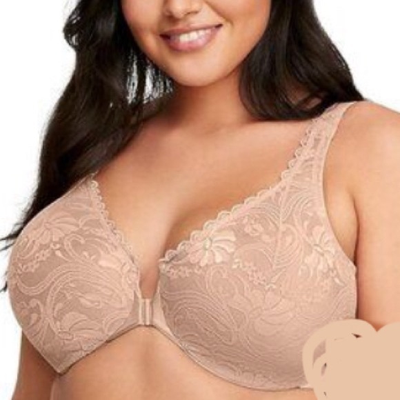 Glamorise Wonder Wire Front Closure Sheer Lace Cream Nude Demi Underwire Bra 36G - Picture 1 of 11